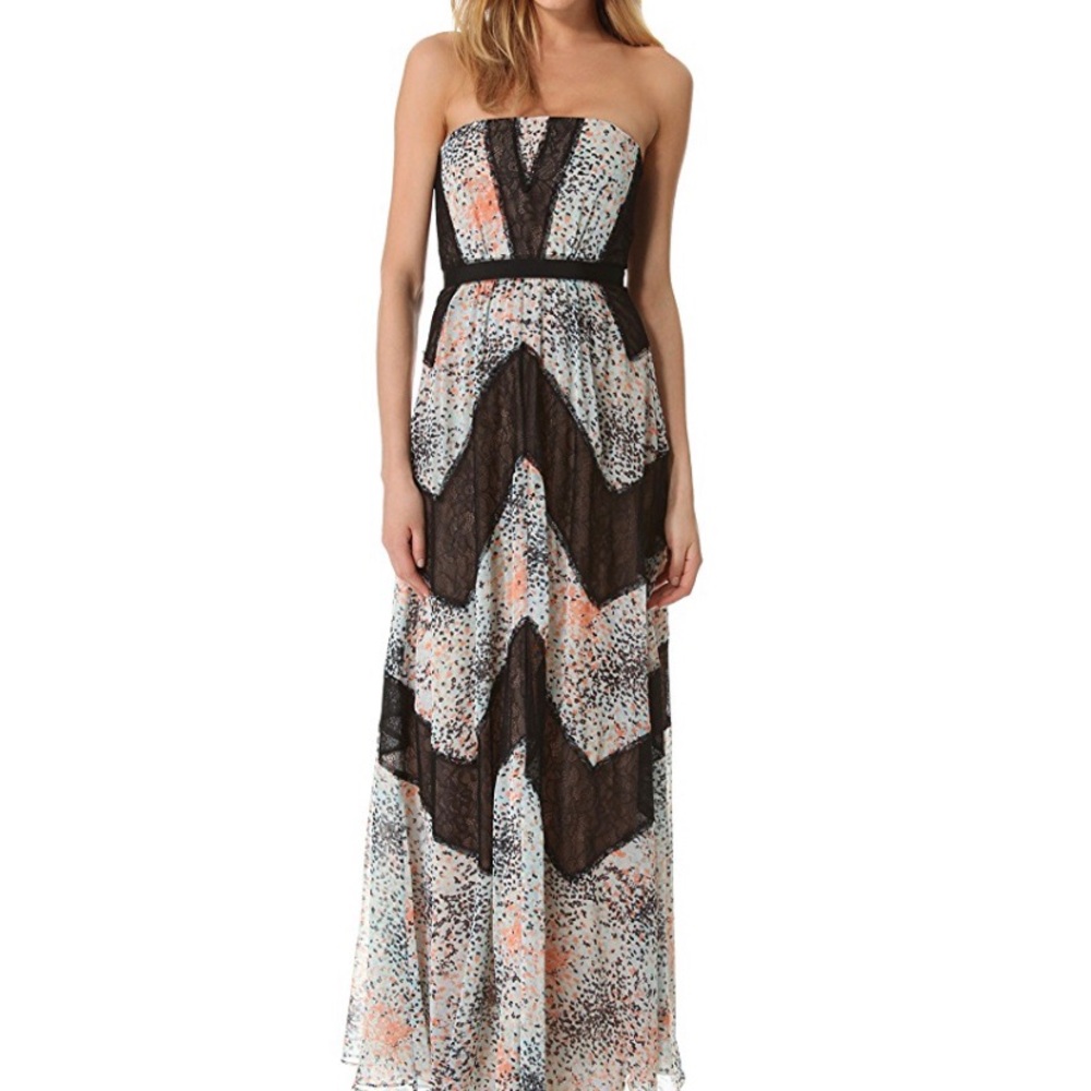 BCBGMaxAzria ELLE Multi Color Strapless Maxi Dress